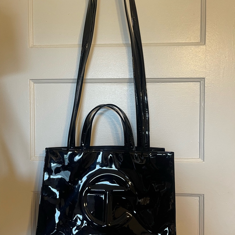 Black Patent Leather Tote Bag